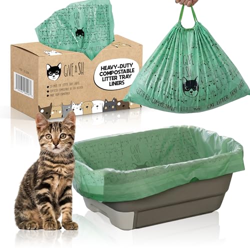 Home Compostable Cat Litter Box Liners Jumbo XL 36 x 19 Drawstring - Extra Thick Heavy Duty Litter Box Bags Tear Resistant & Leak-Proof Cat Liners for Easy Cleanup - Pack of 20