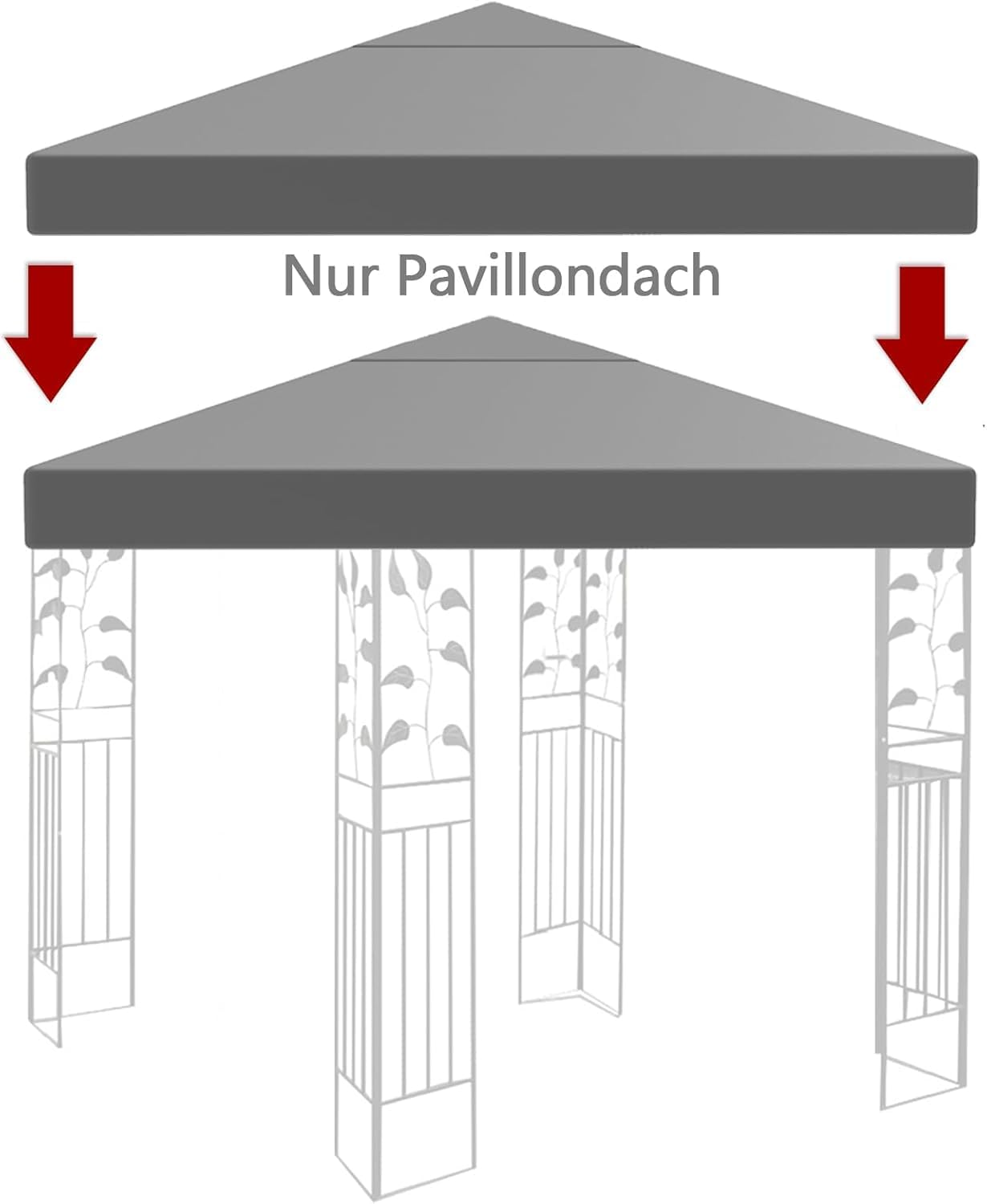 Waterproof Gazebo Replacement Cover 300x300cm Outdoor Canopy Tent Top with 1-Tier Roof for Garden Patio Shelter Grey
