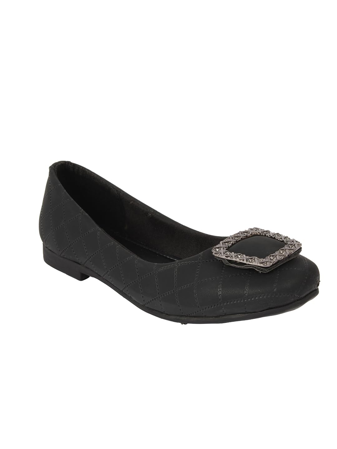 Women's Square Toe Ballet Flats with Rhinestone Buckle Accent-image-24