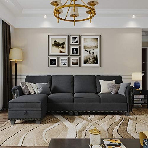Nolany Convertible Sectional Couch L Shaped Sofa Couch with Storage Reversible Sectional Sofa for Small Space, Dark Grey
