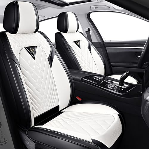 Image of Car Seat Covers Front Seats for Kia Telluride 2020-2026, Anti-Slip Full Coverage Car Seat Covers, Waterproof Nappa Leather Car Seat Cover Sets(2 Seats /Black White)
