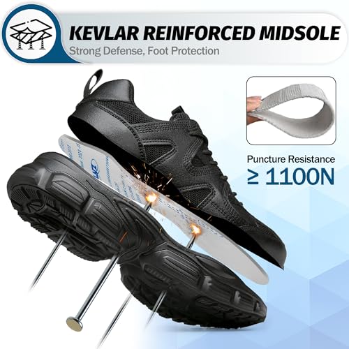 Image of Breathable Steel Toe Sneakers for Women Lightweight Puncture Proof Work Shoes Non Slip Safety Tennis Shoes Comfortable for Construction Industrial Warehouse
