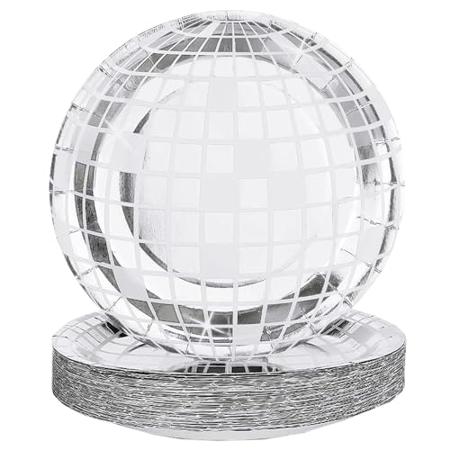 HOMQYTE 25P Disco Plates 7" Disposable Disco Ball Paper Plates for Party