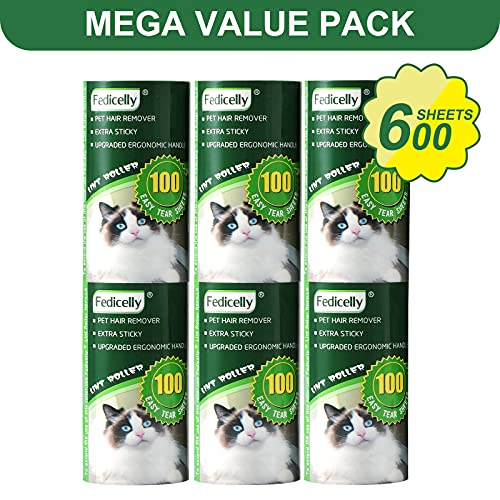 Fedicelly Lint Rollers Pet Hair Extra Sticky Refills,Mega Value Set 600 Sheets For Cat And Dog Hair Removal,100 Sheets Per Roller (Pack Of 6) #TOP1