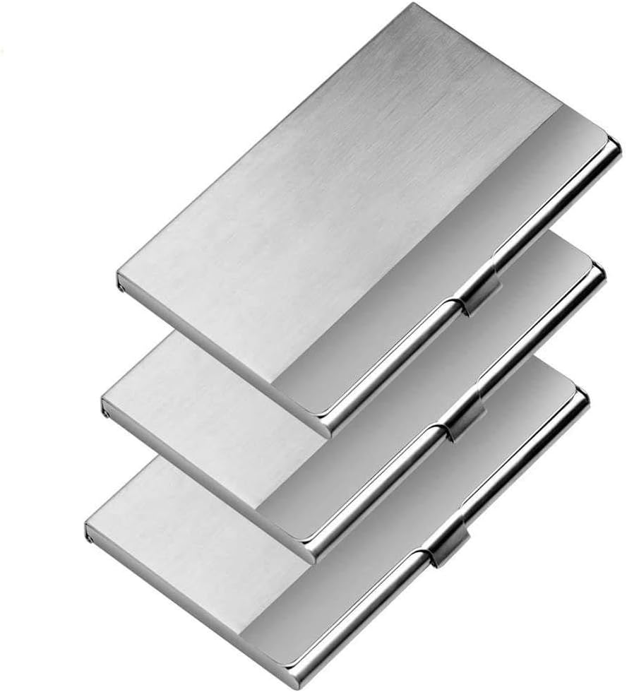 HappyHapi Business Card Case, 3 Pack Stainless Steel Business Card Holder, 3.7x2.3x0.3 Inch