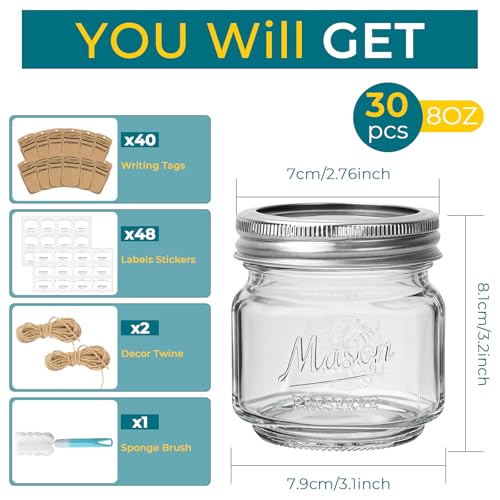 CycleMore Mason Jars 8 oz, 30 Pack Small Canning Jars with Airtight Lids by CycleMore - Used condition - Image 2