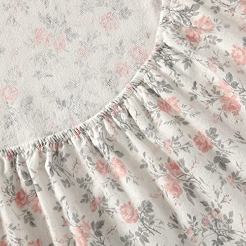 Image of Laura Ashley - Flannel Sheets Queen Size, Anti-Pilling & Wrinkle Resistant Cotton, Touchably Soft for All-Season Comfort - Bed Sheets with Matching Pillowcases & Fitted Sheet (Rosalie Grey)