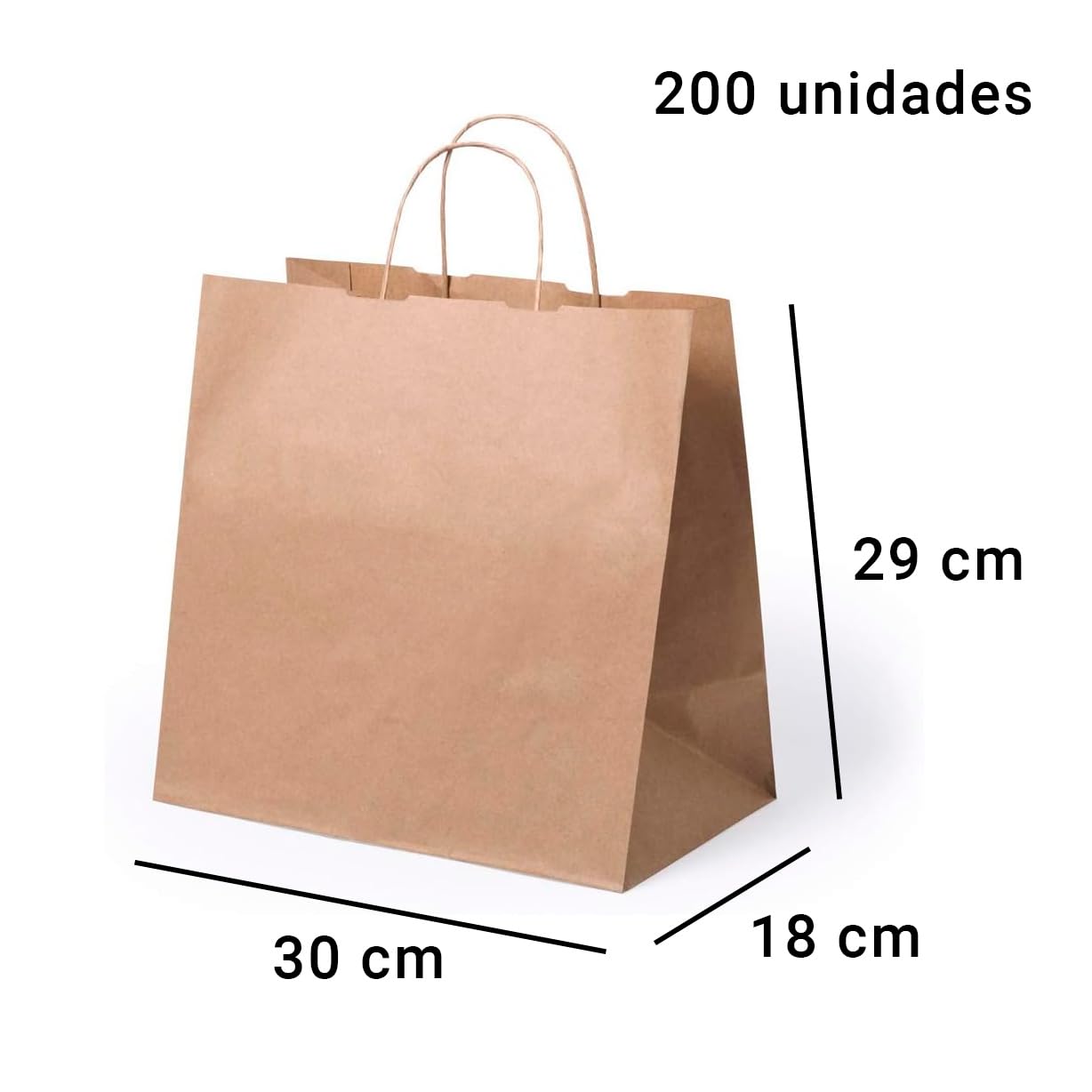 Deliex 200 bolsas de papel kraft con asas, bolsas para regalos en diferentes tamaños, bolsas de papel para tiendas y comercios (30 x 29 x 18 cm, 200 Bolsas)