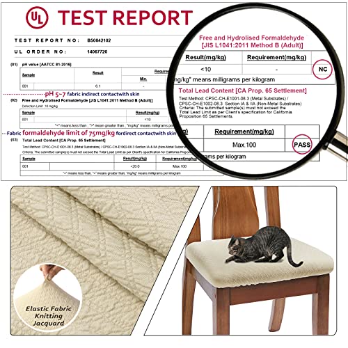 Buyue Dining Room Chair Seat Covers Set Of 6, Luxury Jacquard Fabric Stretch Washable Slipcover For Kitchen Seat Cushions, Beige-6Pcs #TOP3