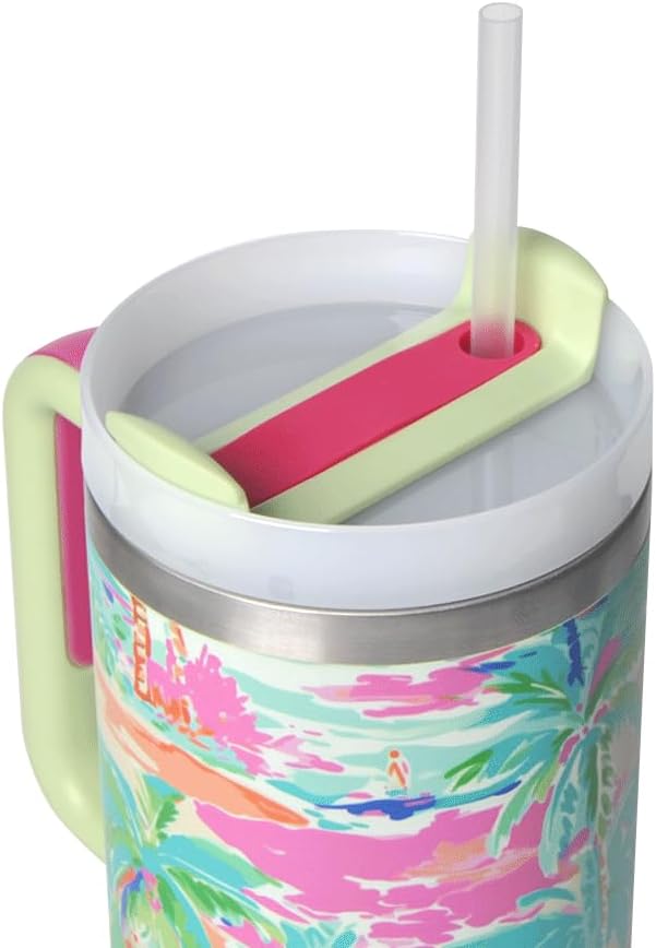 Ordinary Glimmers Stainless Steel Double Wall 40oz Tumbler with Lid, Straw, and Handle - Premium Water Bottle; Palm Tree Print; Birthday Gifts for Women, Ideal for Teachers, Moms, Nurses - Image 5