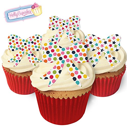 Holly Cupcakes 24 Gorgeous Edible Pre-Cut Wafer Bows: Bright Confetti Designs