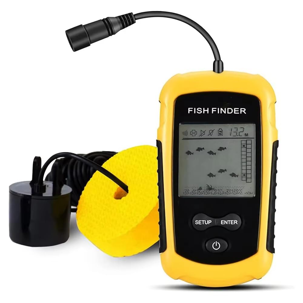 eWINNER Portable Fish Finder Ice Kayak Fishing Gear Water Depth Finder Handheld Fishfinder with Sonar Transducer and LCD Display