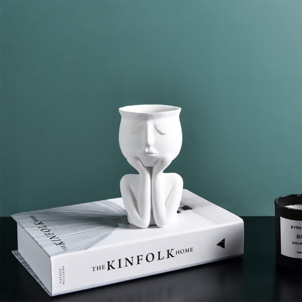 Flower Pot, Head Vase Face Planter Resin Small Plant Pot, Indoor Succulent Planter, Cute Plants Flower Pot Adorable Planter for Home Office Decor,A-White