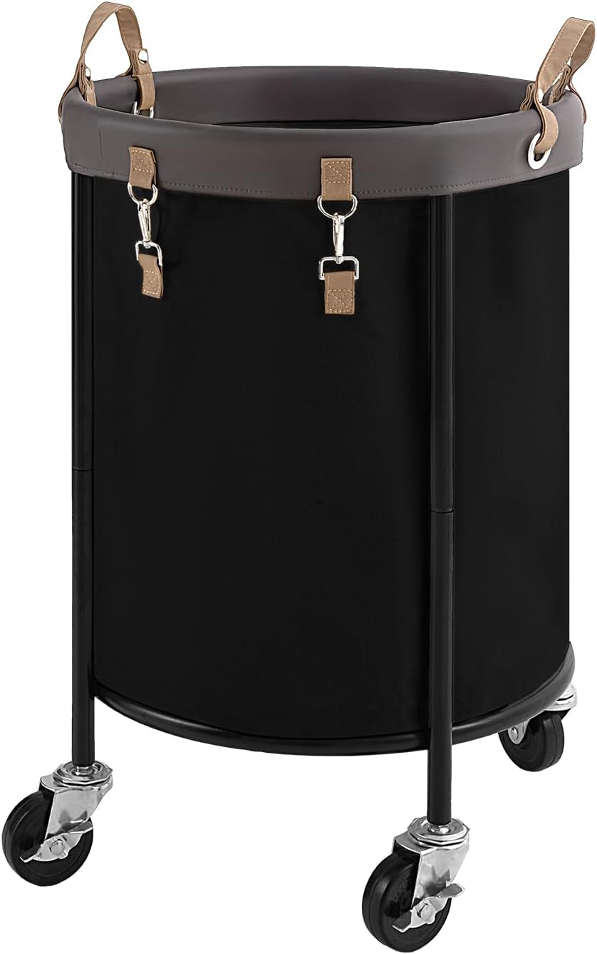 StorageWorks 110L Rolling Laundry Basket, Clothes Hamper with Wheels, Round Clothing Cart with Steel Frame and Removable Bag, 4 Casters and 2 Brakes, Black, 1-Pack Black 110L