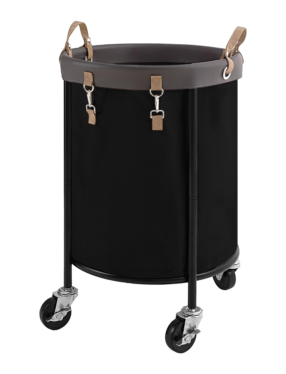 StorageWorks 110L Rolling Laundry Basket, Clothes Hamper with Wheels, Round Clothing Cart with Steel Frame and Removable Bag, 4 Casters and 2 Brakes, Black, 1-Pack