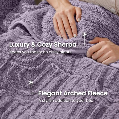 Image of Sherpa Fleece Adult Weighted Blanket Great for Sleep, 20 lbs Dual Sided Soft Fuzzy Heavy Blankets for Couch Bed Sofa, Cozy Warm Arched Jacquard Throw for Winter (Light Purple, 60 inch x 80 inch, 20 Pounds)