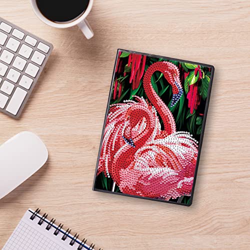 Alloyseed Diamond Painting Notebook Kits, Flamingo Leather Notebook 5D Journal Sketchbook Hardcover A5 Plain Blank Journal Festival Birthday Diy Gift Kids School Office Daily Uses #TOP3