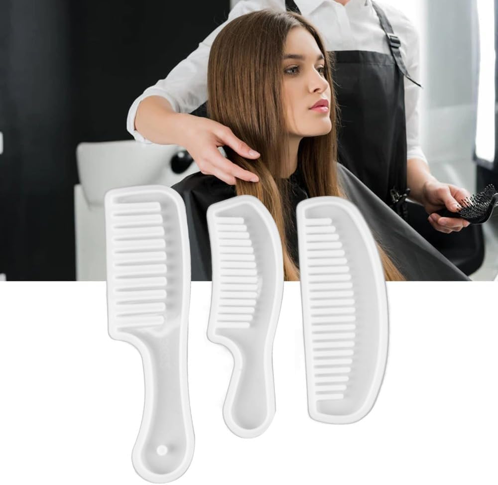 Silicone Comb Mold 3 Pcs - Making for DIY Wide Tooth Hair Comb Crafting, Resin Casting Mold with Translucent Finish