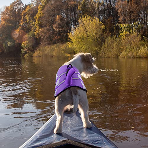 Queenmore Dog Life Jacket,Dog Life Vest For Swimming,Dog Shark Life Jacket With Rescue Handle,Adjustable Reflective Dog Life Preserver For Medium Dog,Purple M #TOP5