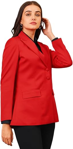 EDENRYD Women's Red Blazer – Two-Button Front, Long Sleeve, Business Formal Wear