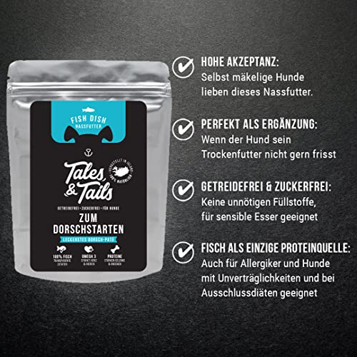 Tales & Tails® - Nassfutter für Hunde aus 100% isländischem Dorsch | Getreidefreies Hundefutter, Natürlich, Nährstoffreich, Zuckerfrei | Hundenassfutter „Dorschstarten“| 30x 300g