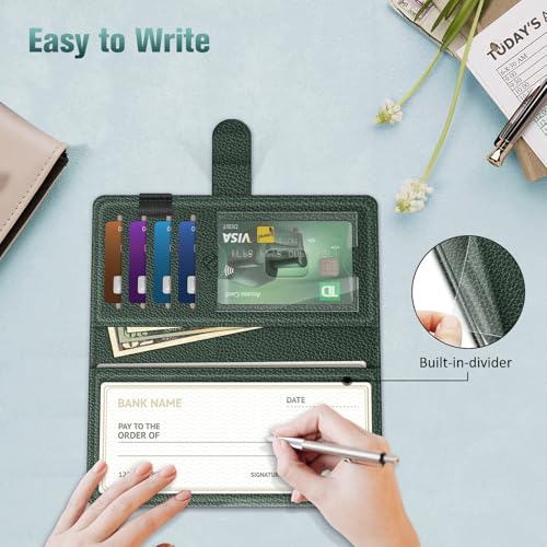 Image of FINTIE Checkbook Cover for Personal Checkbook, RFID Blocking Big Capacity Standard Register Duplicate Checks with Pen Holder, Cards Slots