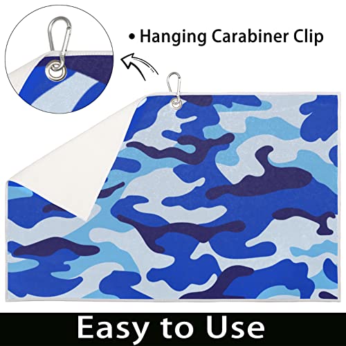 Cfpolar Camo Golf Towel 15 X 24 In, Blue Camo Golf Towels Golf Gifts For Men, Quick Dry Lightweight Golf Club Cleaning Towel Absorbent Microfiber Gym Towel For Outdoor Sports #TOP3