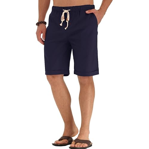 NITAGUT Men's Linen Casual Classic Fit Short Drawstring Summer Beach Shorts