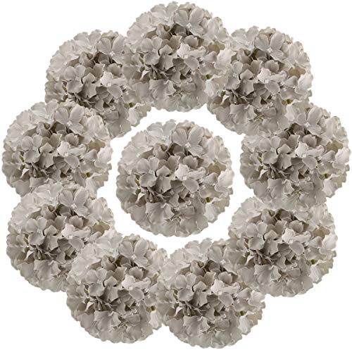 Flojery Silk Hydrangea Heads Artificial Flowers Heads With Stems For Home Wedding Decor,Pack Of 10 (Gray) #TOP17