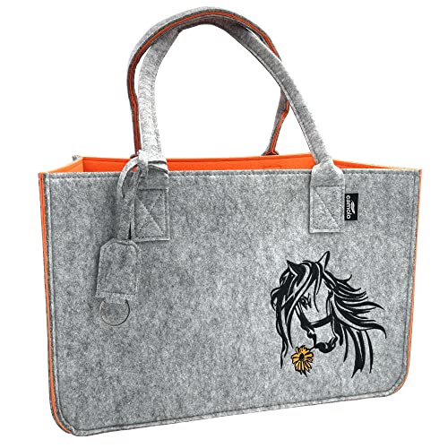 camolo Filztasche Horse Große Einkaufstasche 40x27x27cm Aufbewahrungstasche Kaminholztasche Filz Tasche Shopping-Bag Mit Tragegriff (HORSE Orange)
