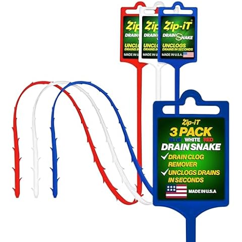Zip-it Hair Drain Clog Remover, 25-inch Drain Unclogger Tool for Shower, Tub & Sink In Seconds, Reusable, Flexible, Non-toxic Drain Snake, Green White Blue (3-pack) Cover