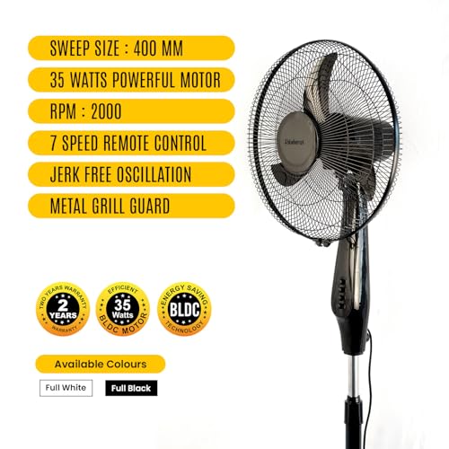 Image of Blueberry's LEE 35-Watts 400-mm BLDC Pedestal Staing Fan,7-Speed Remote with Oscillation,Timer, Sleep,Ideal for Home & Office 2-Year Warranty (Midnight Black)