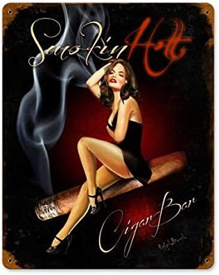 Destiny'S Stylish Vintage Metal Sign Smokin Hot Cigar Bar Pin Up Girl Aluminum Decorative Signs Metal Aluminum Sign for Outdoor & Indoor 12" X 8"