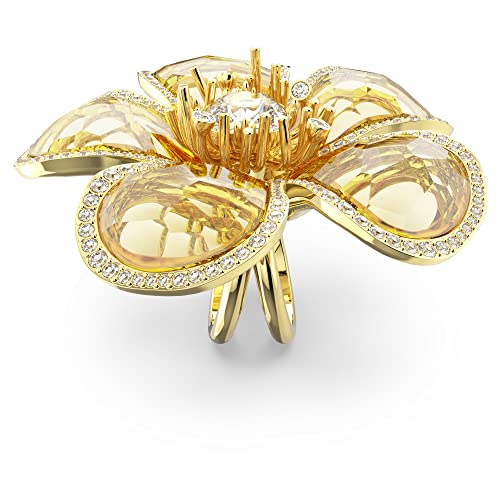Swarovski Florere Cocktail Ring, Yellow Flower Motif On A Gold-Tone Finished Double Band, Size 9, Part Of The Florere Collection #TOP2