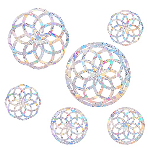 6 Pieces Mandala Window Decals for Bird Strike Prevention - Reusable Rainbow Suncatcher Clings to Save Birds, Non-Adhesive Anti-Collision Stickers, Easy Remove No Residue