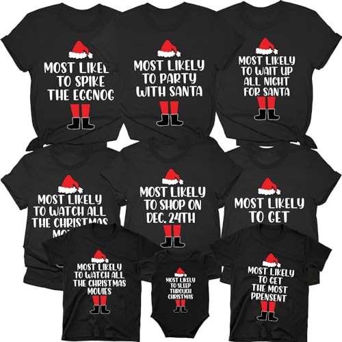 Matching Family Christmas Shirts, ELF Most Likely to Superlative T-Shirt, Funny ELF Christmas T-Shirts, Friends Groups Shirt Multicolor2