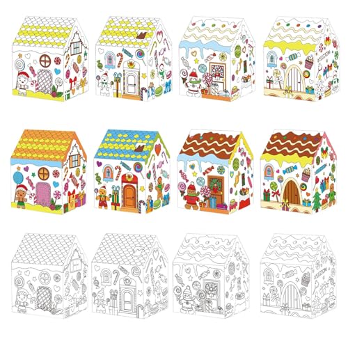 Casa navideña de cartón para pintar en actividades familiares y eventos especiales