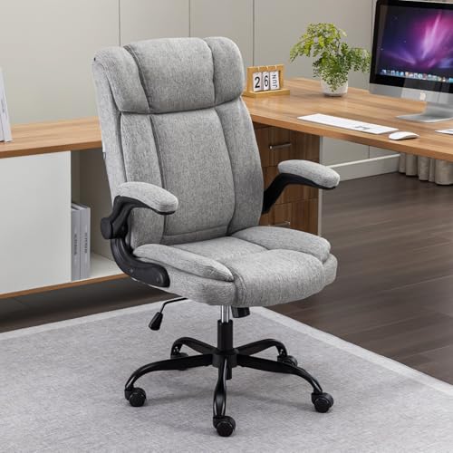 Liyurui Silla De Oficina Ergonómica Con Tela Transpirable, Reposabrazos Abatible Altura Ajustable Inclinación De 110 , Giratoria 360 , Cómoda Silla De Escritorio Para Juegos Trabajo Hogar, Gris