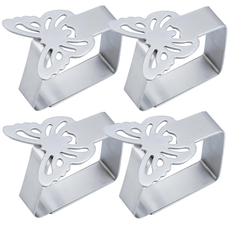 Klipsy do obrusów, Klipsy do obrusów w kształcie liści ze stali nierdzewnej użytku zewnętrznego, 4 sztuki rozmiarze 4x1,5x4,6 cm
