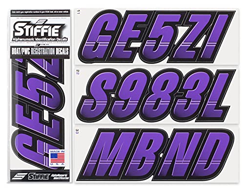Image of STIFFIE Techtron Purple /Black 3 inch Boat & PWC Registration Decals • Numbers Letters Stickers