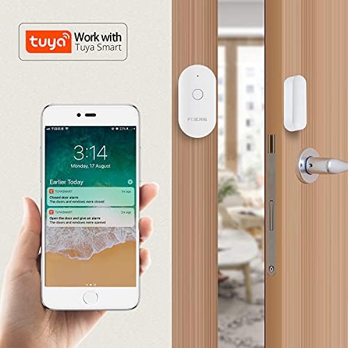 Fuers WiFi Door Window Alarm Sensor with Magnetic Sensor, Wireless Door Window Contact Opening Security Alarm Compatible with Alexa Google Home, Tuya App Pushes Notification to Mobile Phone, No siren