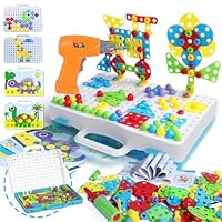 Spielzeug ab 3 Jahre Mosaik Steckspiel mit Elektrische Bohrmaschine Schrauben Steckspiel Kinder Werkzeug Montessori Spielzeug Puzzle ab 3 Jahre Akkuschrauber Geschenke 3 4 Jahre Junge 224 Stück