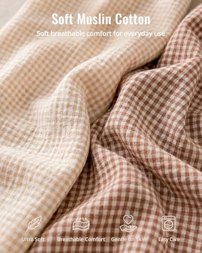 Image of Blissful Diary Muslin Changing Pad Cover for Baby Girls Boys, Ultra Soft Breathable Cotton, Baby Diaper Change Table Pad Covers, 2Pack (Checkered Beige & Checkered Brown)