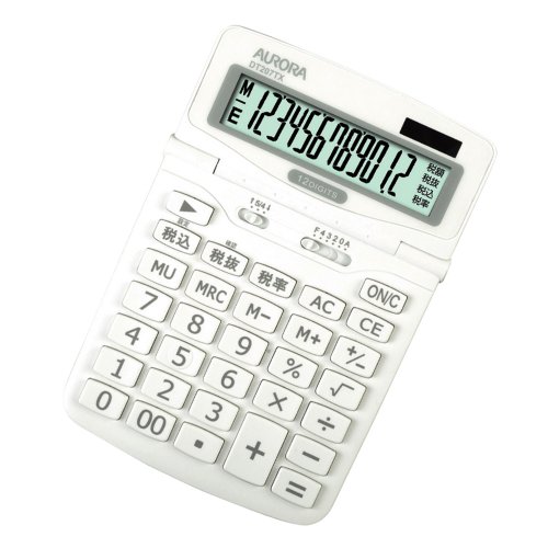 オーロラジャパン 大型卓上 電卓 税計算機能付き ホワイト DT207TXW