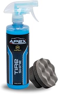 Apex Tire Shine & Tire Shine Applicator Kit, 16 oz - USA Made -Ultra Glossy - UV protection - Water Based - No Sling - Tire Shine Spray. Use on Exterior Plastics and Rubber Trim - Tire Dressing
