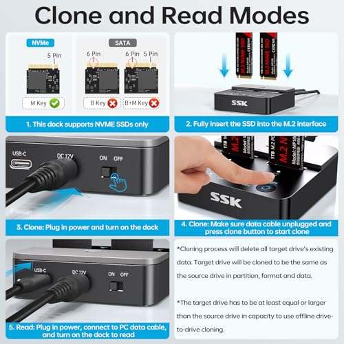 SSK NVMe SSD Cloner, M.2 Duplicator Dual Bay NVMe Enclosure DK201 の商品画像 5