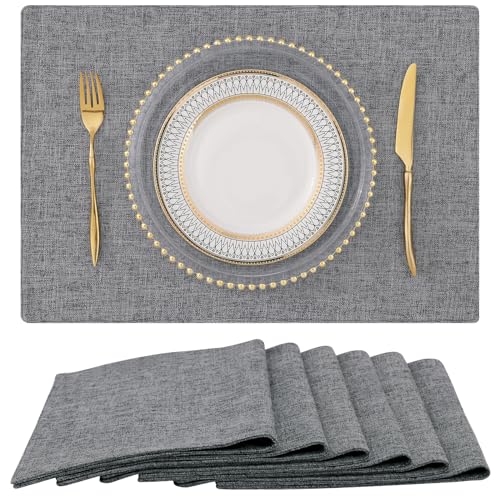 homing Cotton Linen Placemats Set of 6, Cloth Washable Farmhouse Dining Table Mats for Indoors & Outdoors, Easy to Clean, Dark Grey, 13 x 19 Inch