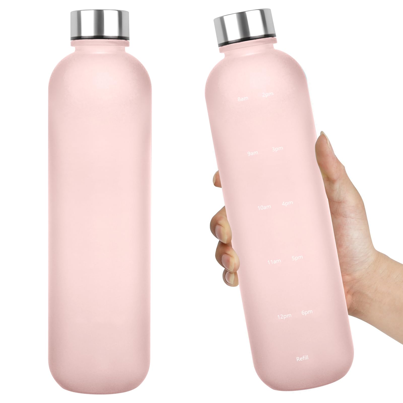 GHKLNY 32 oz Water Bottle,Water Bottles With Time Maker,Daily Water Intake Bottle Motivational Water Bottles With Times To Drink for Gym Fitness Workout Travel (Pink, 32 OZ)