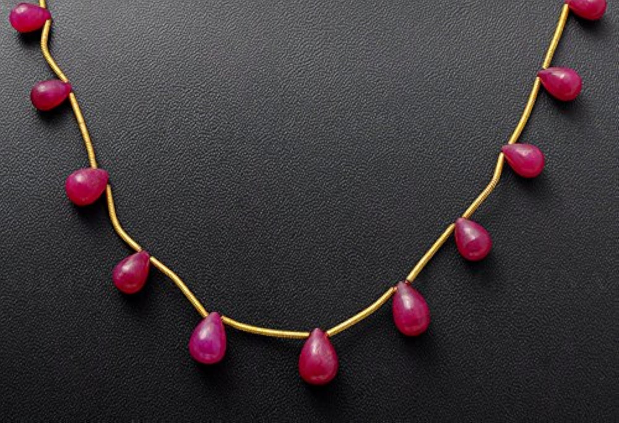 Jaipur Ruby Gemstone Cabochon Drops Necklace