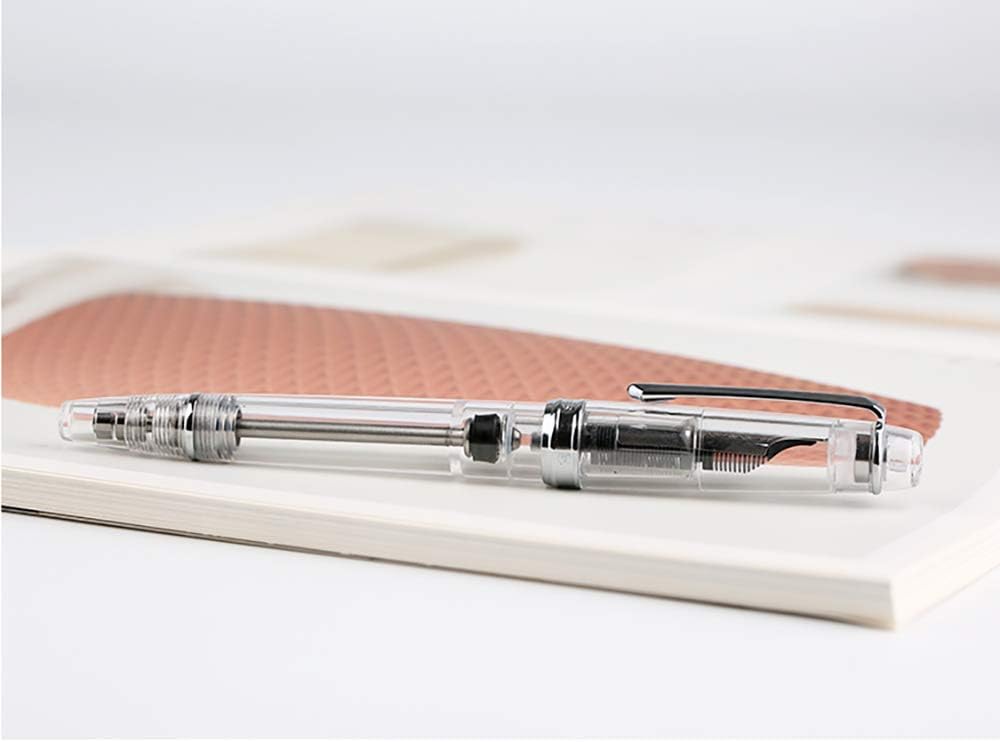 PENBBS 268 Transparent Vacuum Filling Acrylic Fountain Pen, Piston Absorption F Nib Writing Gift Case Set, Executive Pens for Business Signature and Collection